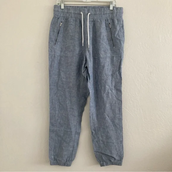 Athleta Cabo Linen Jogger Blue Beach Coastal Vacation Lagenlook Cruise Size 8 - Picture 2 of 11